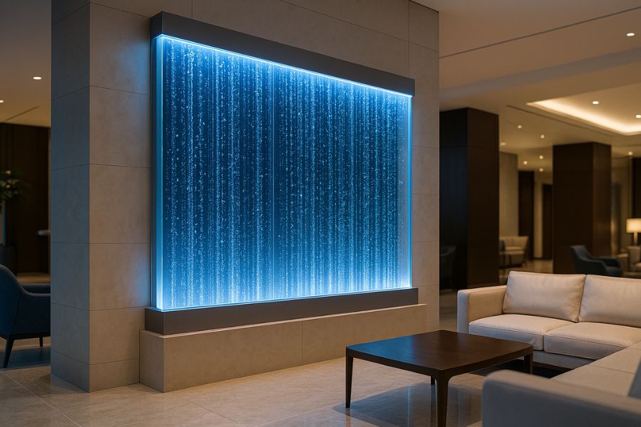 モダンな高級オフィスロビーに設置された美しいバブルウォール