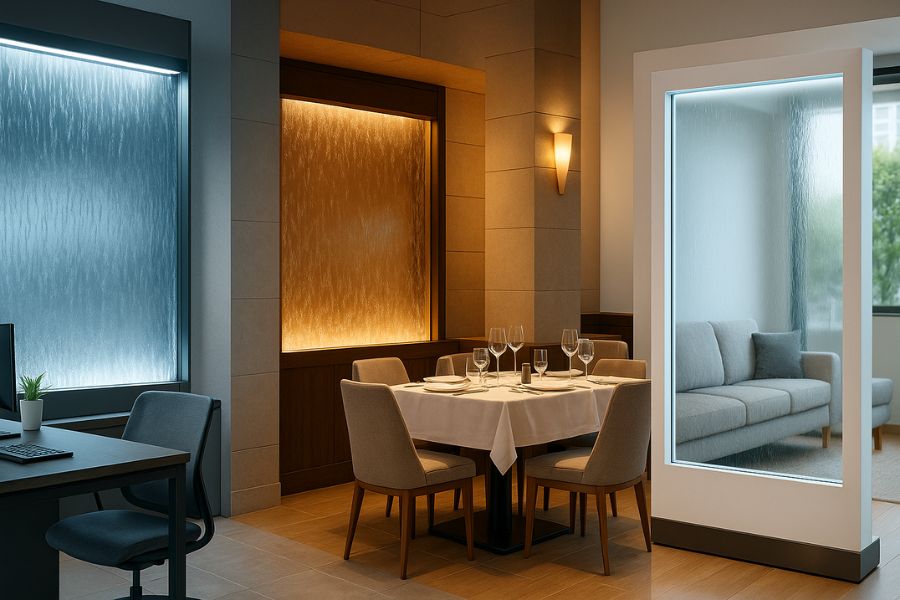 異なる照明条件や空間デザインに調和するウォーターウォール