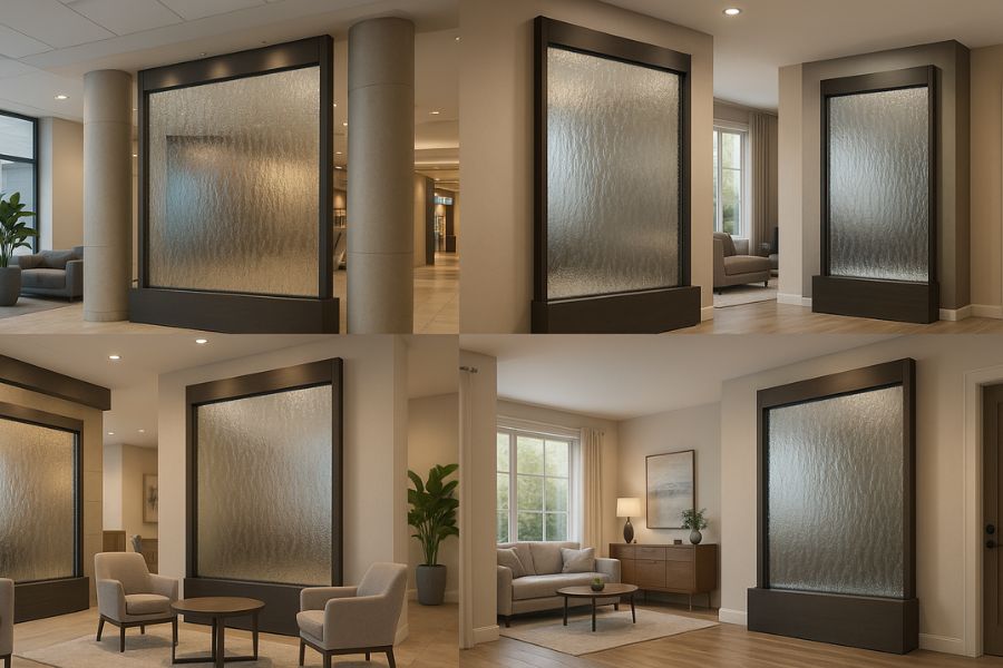 オフィス、商業施設、住宅など多様な環境でのウォーターウォール設置例