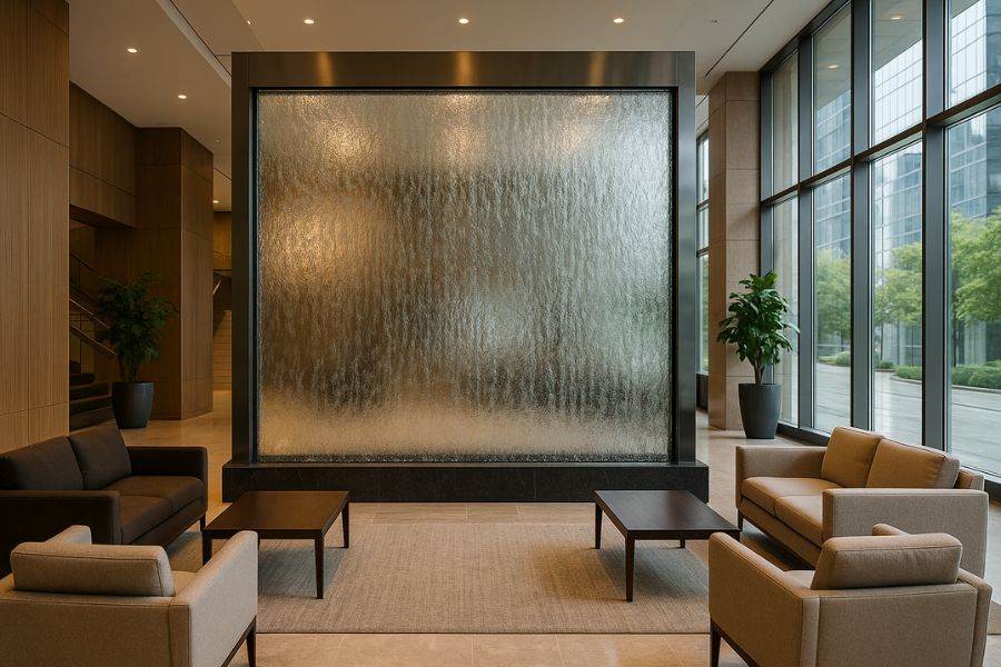 ROIを表現する高級ビジネス環境でのウォーターウォール