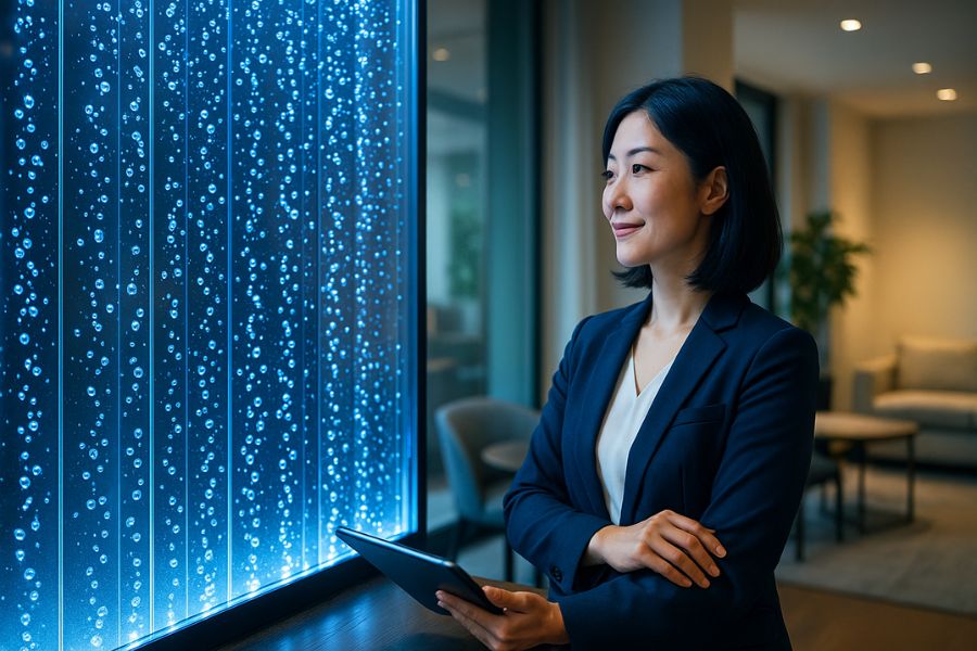 洗練されたモダンな飲食店またはオフィス空間に設置された美しいバブルウォール