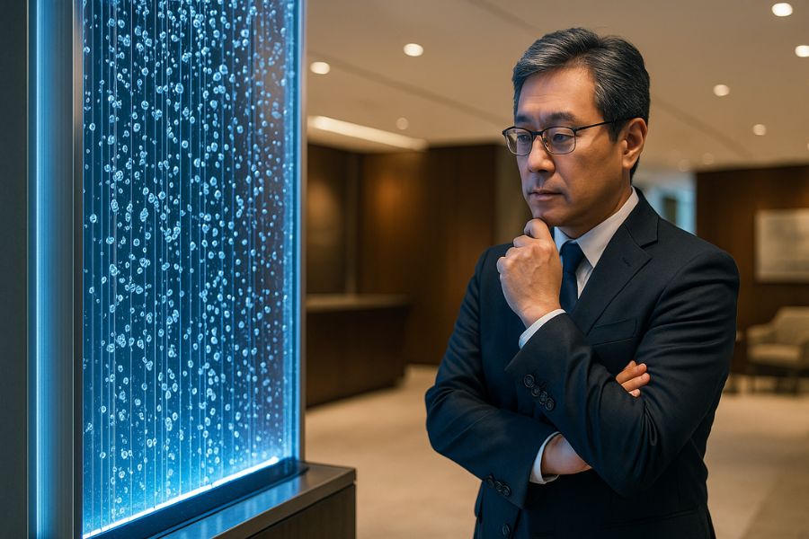 ビジネス価値を表現する高級オフィスのエグゼクティブエリアに設置された美しいバブルウォール