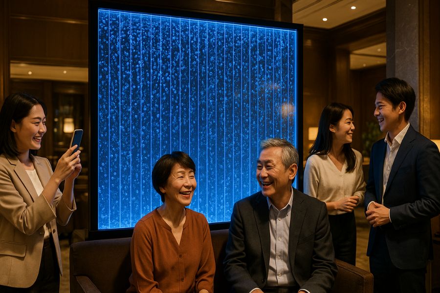 バブルウォールが設置された高級飲食店またはホテルロビー