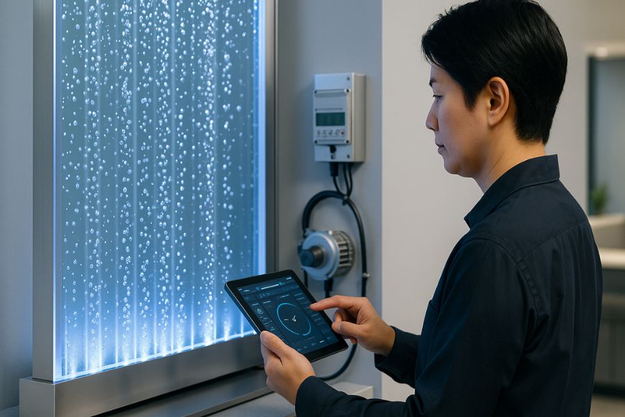 バブルウォールの各要素(循環ポンプ、エアポンプ、LED照明システム)