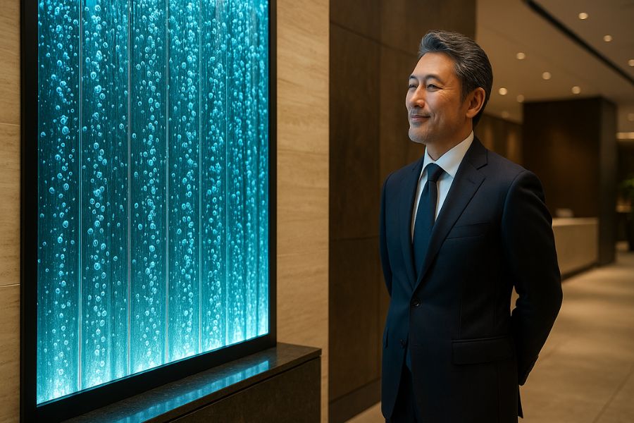 高級オフィス受付に設置されたバブルウォール