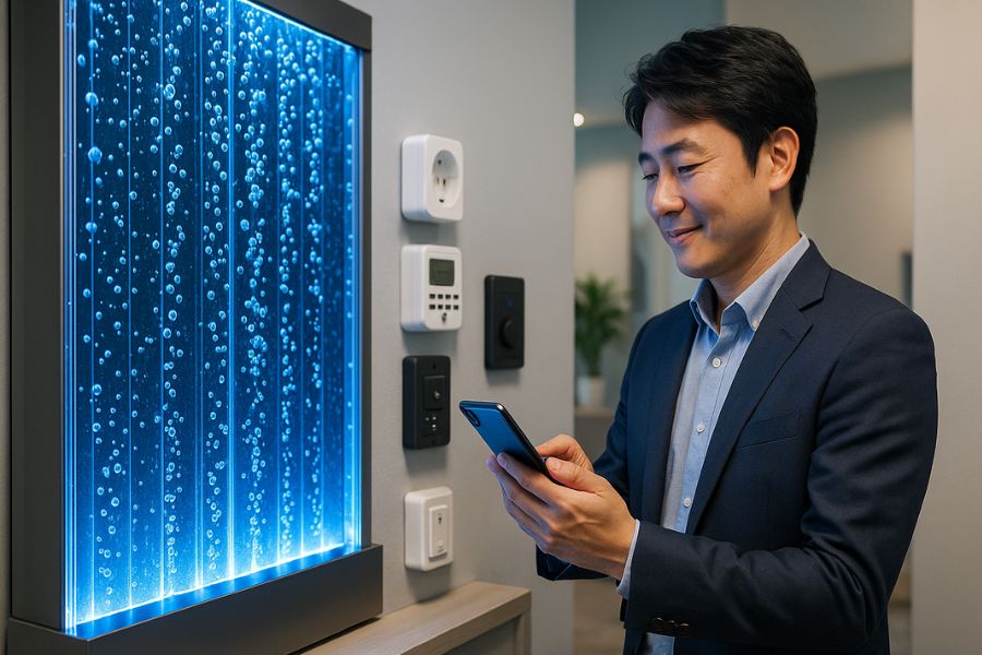 スマートプラグやタイマー、調光コントローラーなどの省エネ機器と連携したバブルウォール