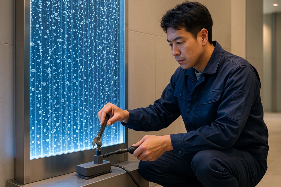 バブルウォールのエアストーンとエアポンプの交換作業