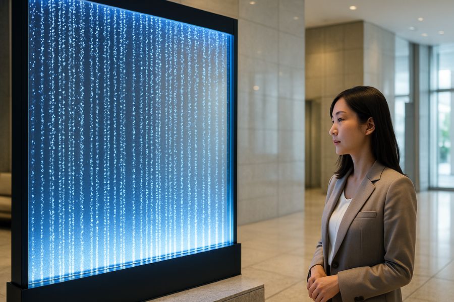 バブルウォールの基本構造と耐用年数を理解するための商業施設ロビー設置例