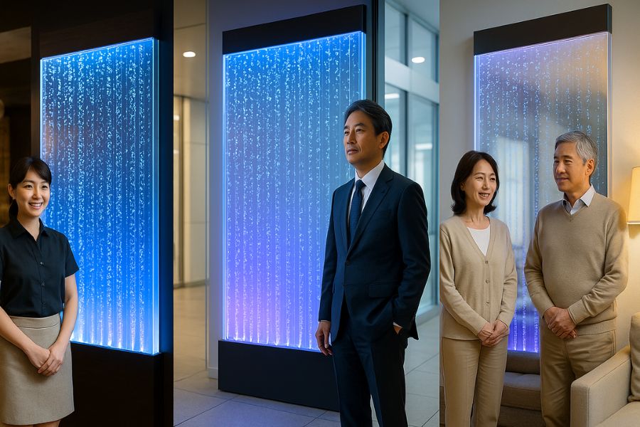 レストラン・オフィス・住宅など設置場所別のバブルウォール耐用年数の違いを示す比較例