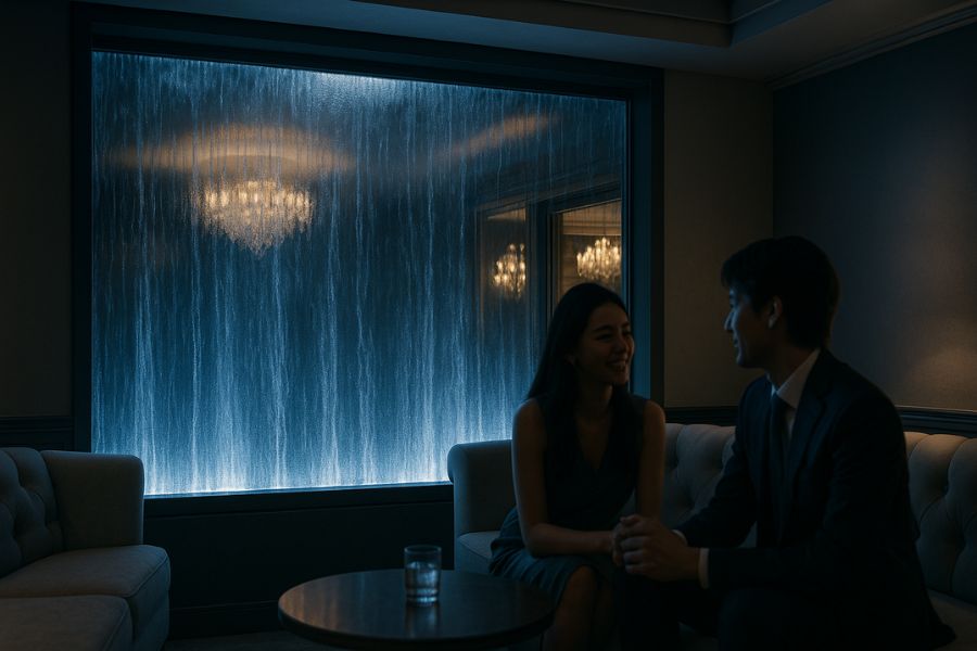 ホストクラブVIPルームのウォーターウォール|視覚・聴覚・触覚に訴える多感覚設計で競合店と差別化する内装戦略の実例