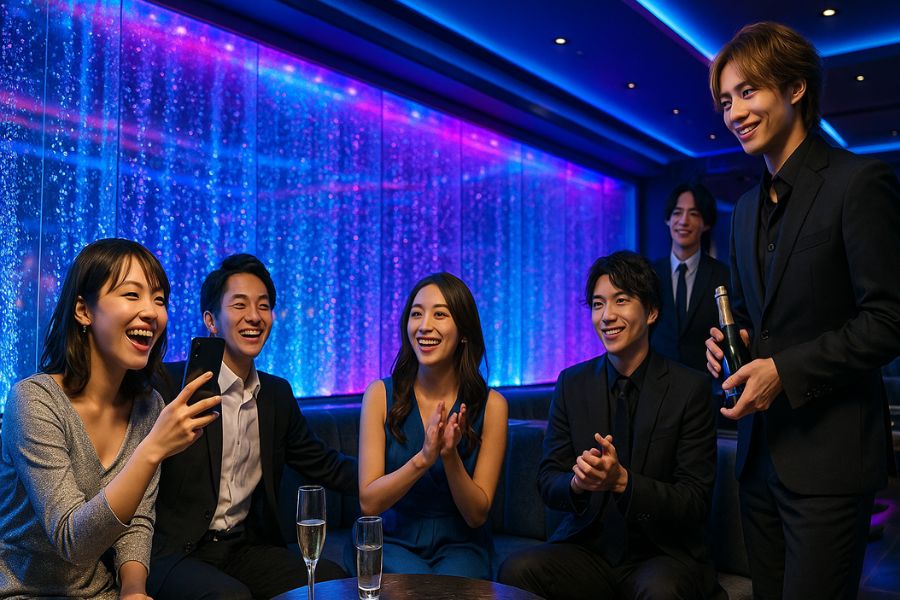 次世代ホストクラブの革新的な内装デザイン|大規模バブルウォールとLED演出で実現する未来のエンターテインメント空間と顧客体験