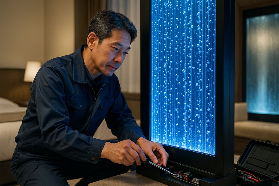 ウォーターインテリアの専門メンテナンスサービス。定期的な衛生管理と品質維持でラブホテルの安全運用をサポート