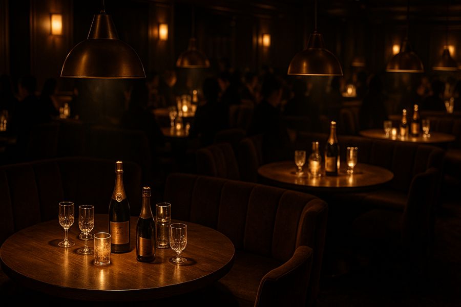 高級感が売上に直結するキャバクラの店内。上質な照明とVIPテーブルで客単価向上を実現