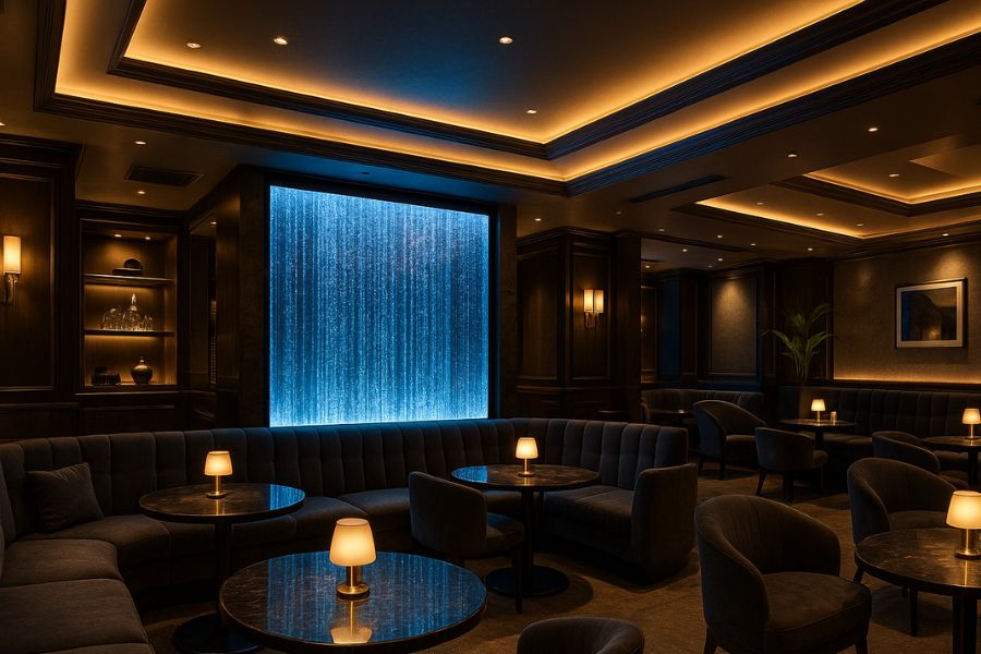 完成された高級キャバクラの内装デザイン。ウォーターインテリアで差別化を図った特別な空間