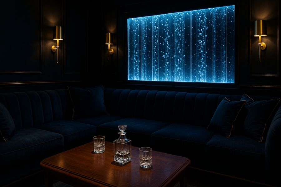 高級感のあるキャバクラの内装。バブルウォールとダークトーンの配色で演出された洗練された空間