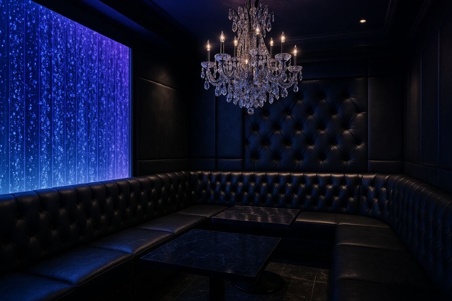 差別化されたホストクラブVIP席、バブルウォールと高級素材で競合優位性を表現する内装デザイン