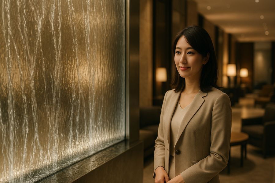 ラブホテルで水のインテリアが注目される理由を表現した壁面水流装飾の導入事例