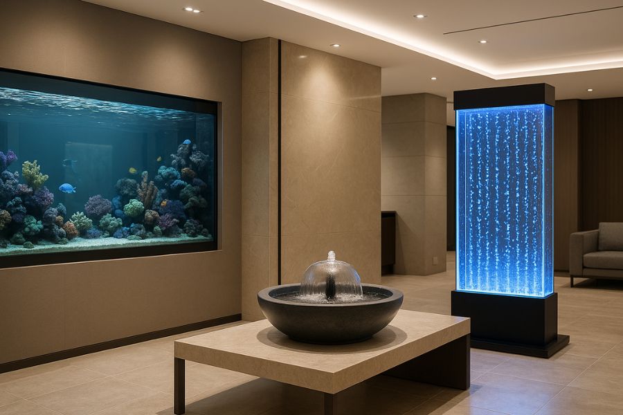 ラブホテルで選べる水を活用したインテリアデザイン7つの選択肢を展示するショールーム
