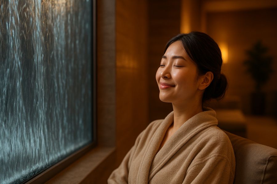 水のインテリアがもたらす心理的な癒し効果とリラックス効果を体感する利用者