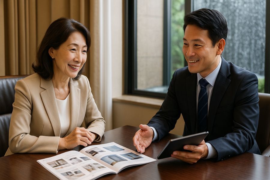 ホテルオーナーとウォーターウォール専門業者の打ち合わせ、信頼できる施工パートナー選びの重要性