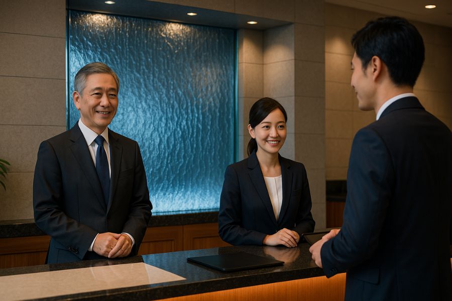 ウォーターウォール導入で成功したビジネスホテルのエントランス、顧客満足度向上と差別化を実現した事例