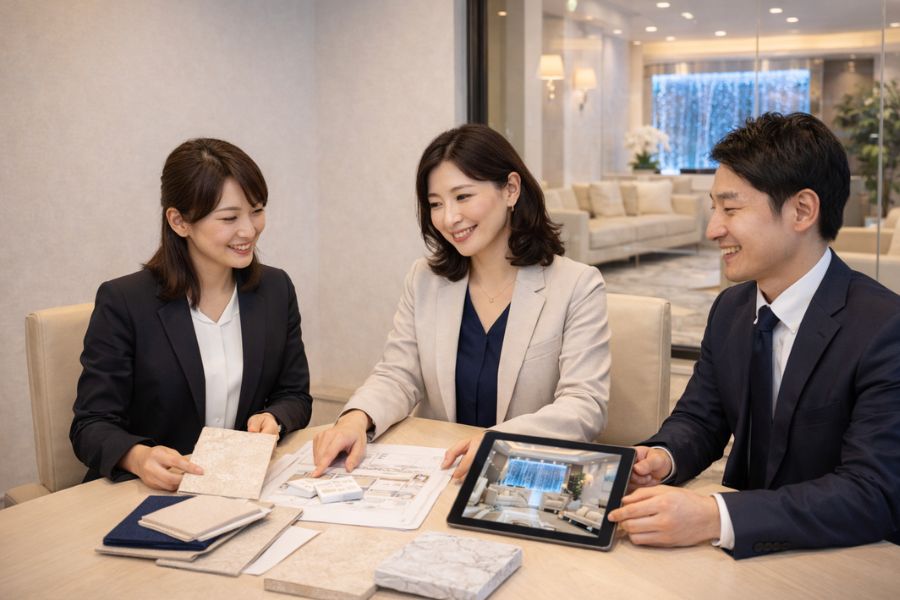 美容クリニックの内装業者・デザイン会社選びのポイント。専門家との打ち合わせイメージ