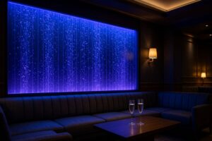 キャバクラの競合対策に効果的なバブルウォールを設置した高級ラウンジのVIPルーム内装