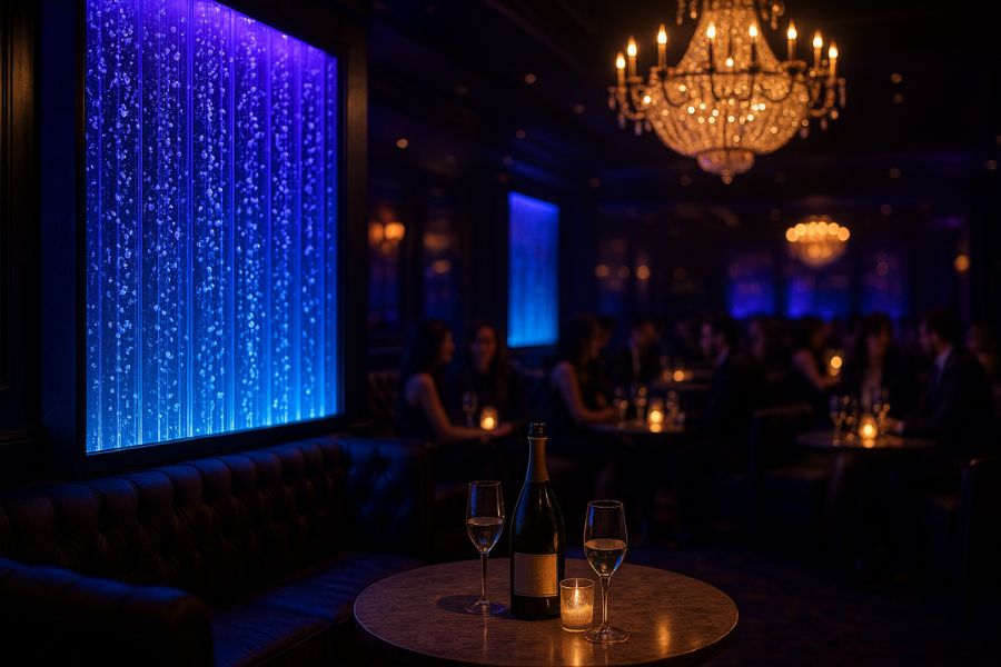 バブルウォールが輝く営業中の高級ホストクラブのメインフロア