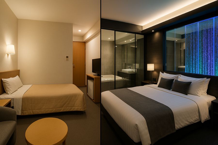 ラブホテルの客単価を上げる内装グレードアップのビフォーアフター比較