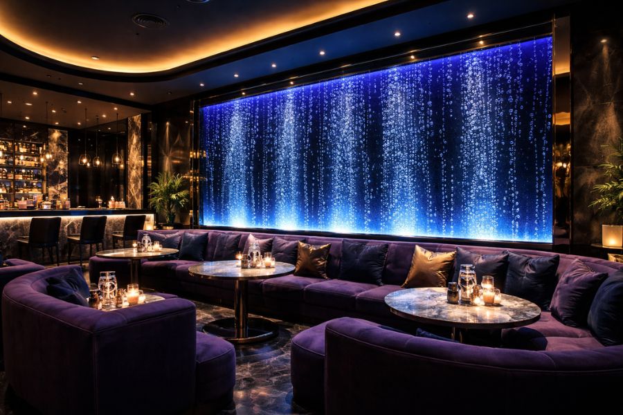 バブルウォールを設置した高級ナイトクラブVIPラウンジの内装デザイン