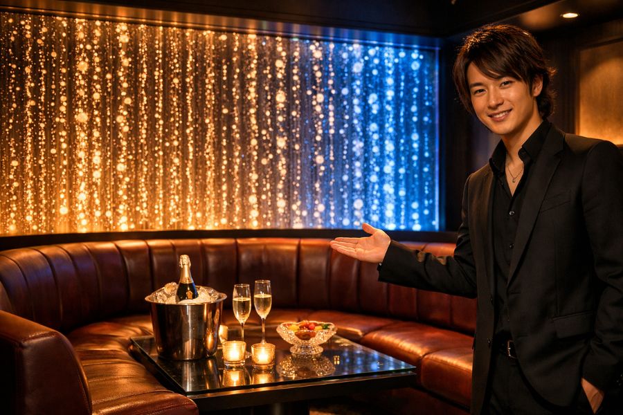 バブルパネルを背景にした高級ナイトクラブVIPルームの空間設計事例