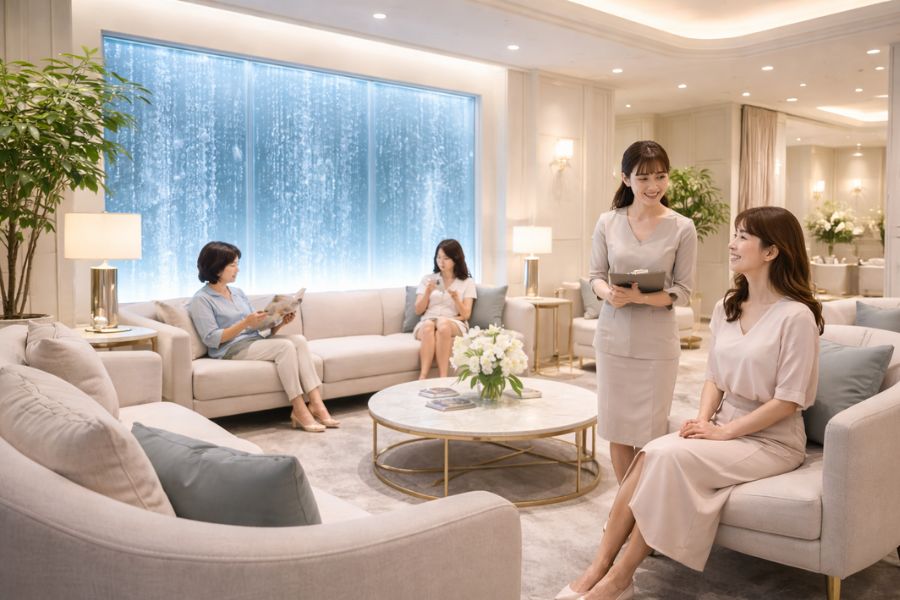 理想的な空間演出が完成した美容クリニックの待合室