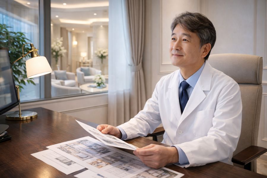 美容クリニック内装の費用対効果を検討する院長