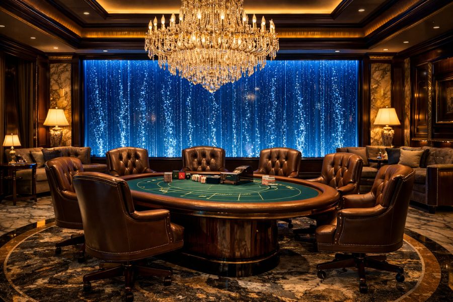 カジノVIPルームの高級内装デザインとバブルウォールのある空間