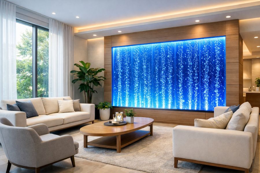 クリニック待合室に設置されたバブルウォールと洗練されたインテリアデザイン