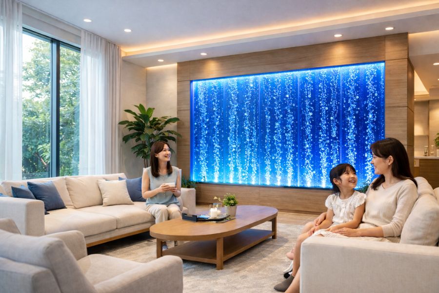 room-complete-patient-satisfaction完成した理想的なクリニック待合室で多様な患者がリラックスして過ごす様子