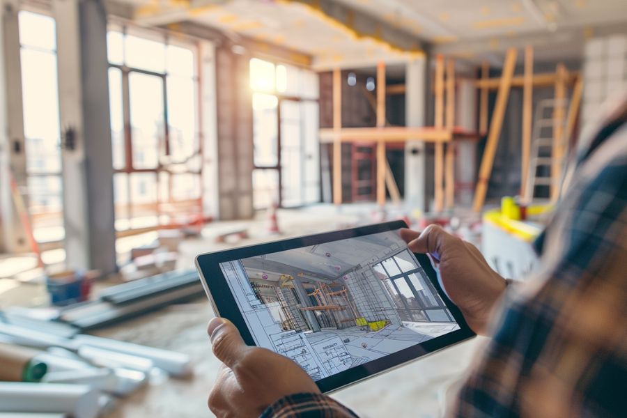 デザイナーズ水槽設置のための設計図面と施工現場