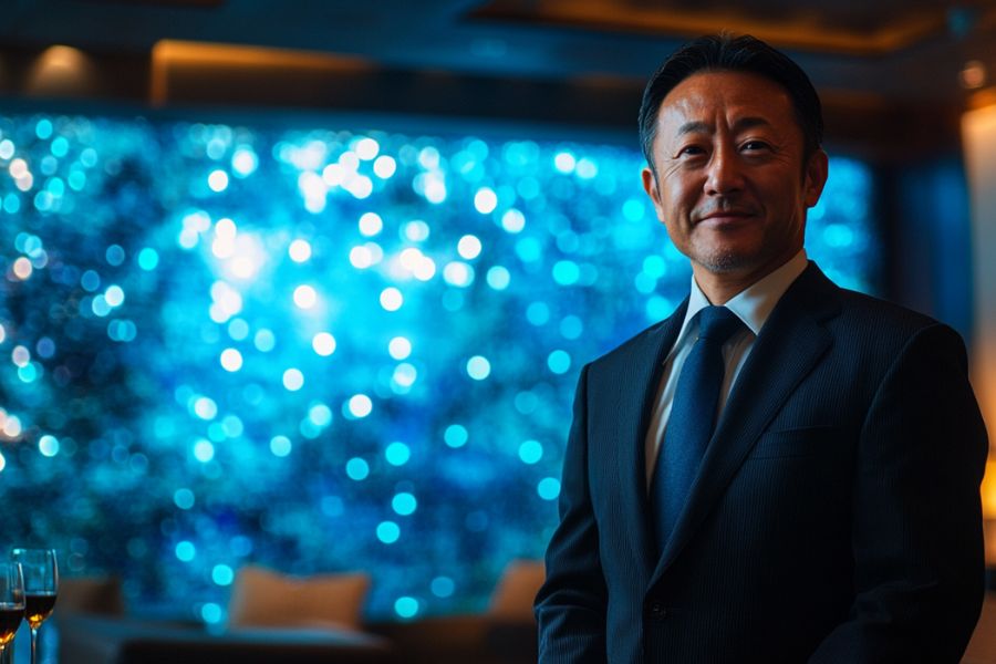 高級ラウンジ経営者とバブルウォールのある空間