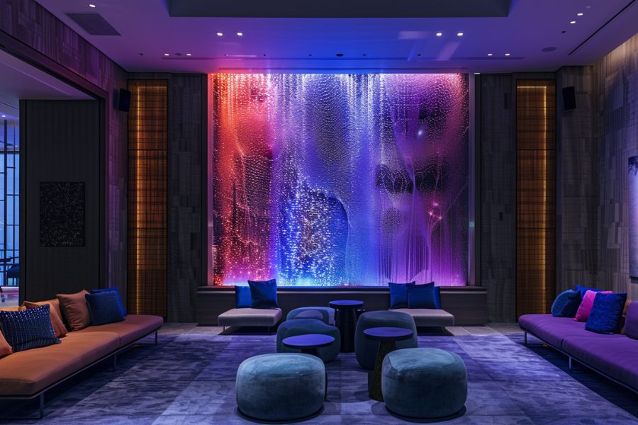 照明・バブルウォール・アートが共存するVIPラウンジの空間演出