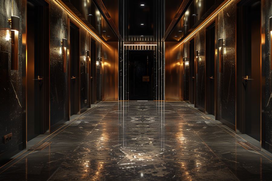 高級クラブのVIPルームが並ぶ廊下と空間差別化の課題