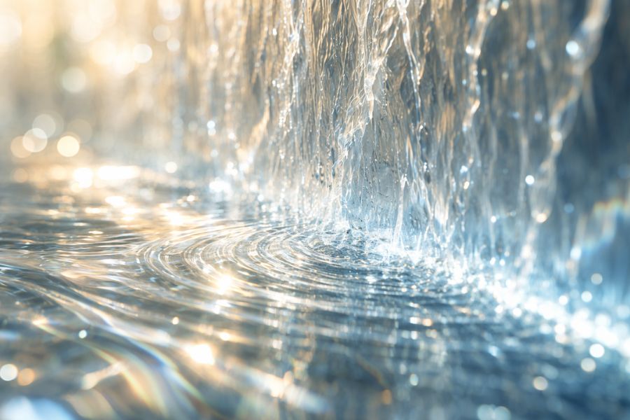 ウォーターウォールの水の波紋と光の屈折が生み出す癒しの視覚効果