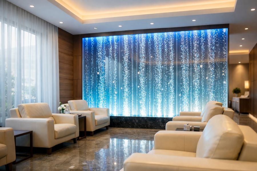 バブルウォールが設置された美容クリニックの高級感ある待合室